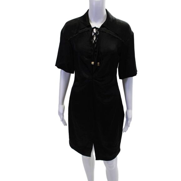 Nanushka Dresses & Skirts - Nanushka Women's Shorts Sleeves Lace Up Ruched Mini Dress Black Size M